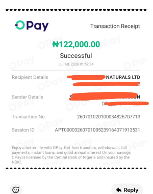 ₦122,000 OPay alert
